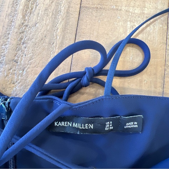 Karen Millen Navy Structured Strapy Halter Tapered Leg Jumpsuit Romper Size 4 - Picture 8 of 14